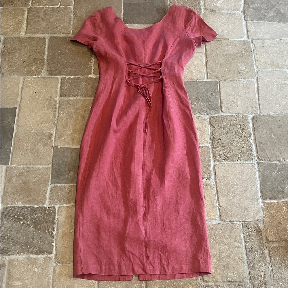 Vintage linen shell pink mid dress - Picture 6 of 9